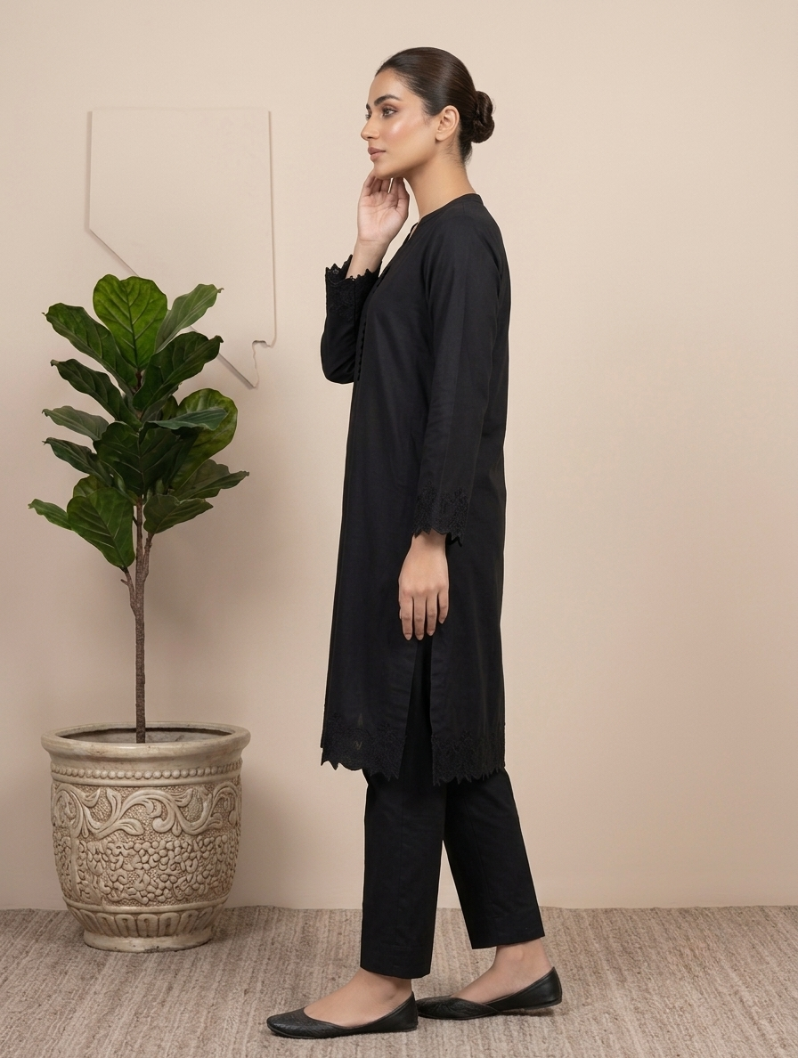 Elegant Black Embroidered 2 Piece