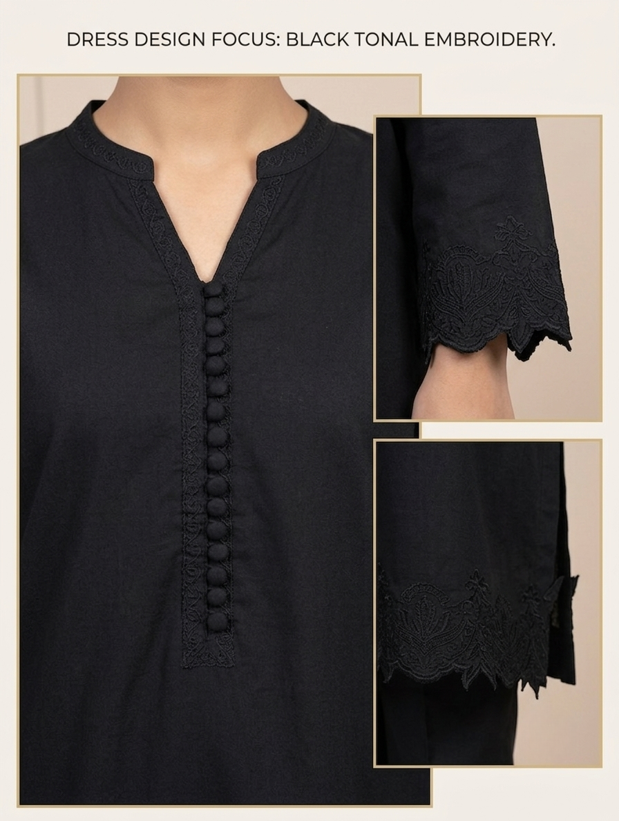 Elegant Black Embroidered 2 Piece
